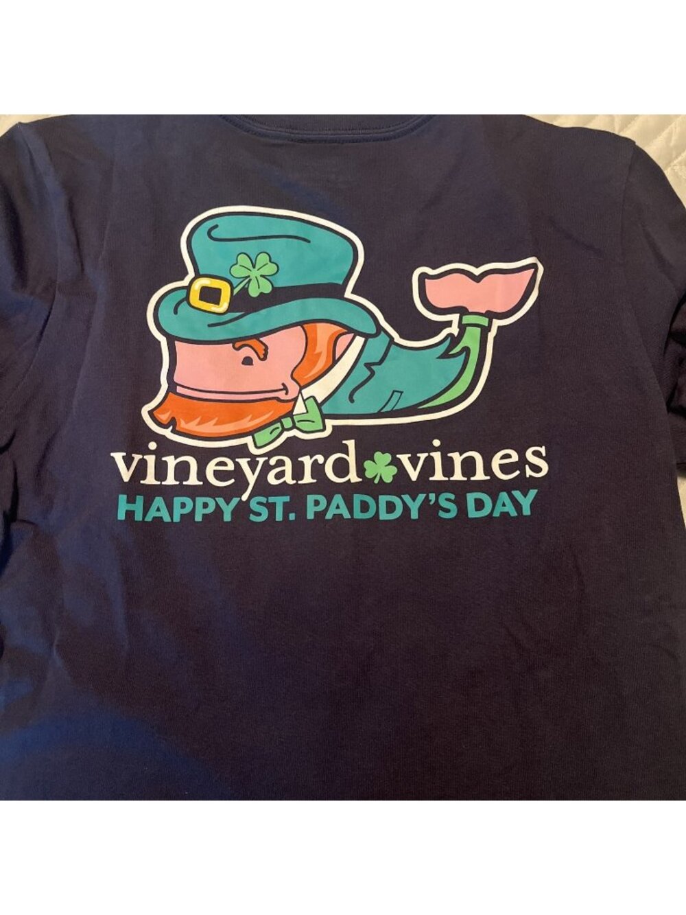 Vineyard Vines blue kids unisex  st patricks day long sleeve logo Size M 12/14